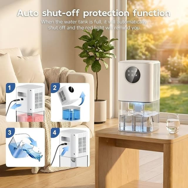 Thumbnail 6 de Déshumidificateur d’air 1,8L 640 ml/jour avec minuteur et LED tactile (≤32 dB) pour salle de bain et dressing