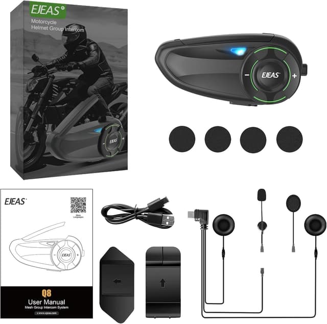 Thumbnail 6 de EJEAS Q8 Mesh Motorcycle Helmet Headset (Waterproof Bluetooth Intercom, up to 6 riders)