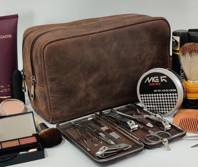 Thumbnail 5 de RUSTIC TOWN Full Grain Leather Toiletry Bag 10.5in