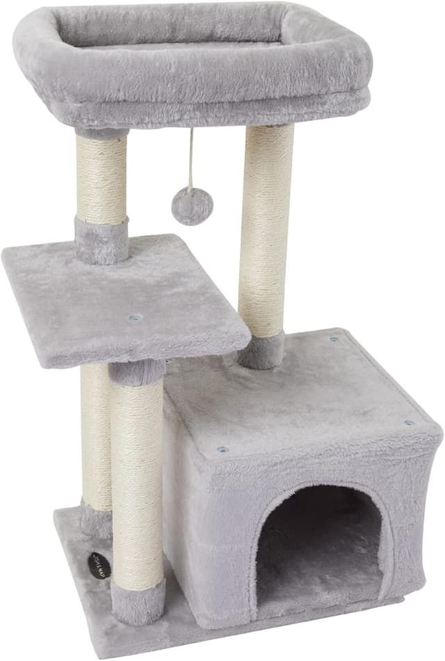 Detalle de FISH&NAP Cute Cat Tree Kitten Tower with Sisal Scratching Posts and Jump Platform (Indoor Cat Condo, Grey)