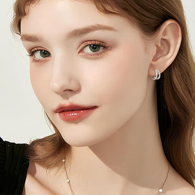 Thumbnail 5 de 925 Silber Double Hoop Creolen 12 mm