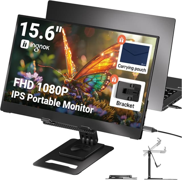 Detalle de Ingnok 15.6" Portable Monitor (FHD 1080P IPS), USB-C & Mini HDMI, for a second screen on the go