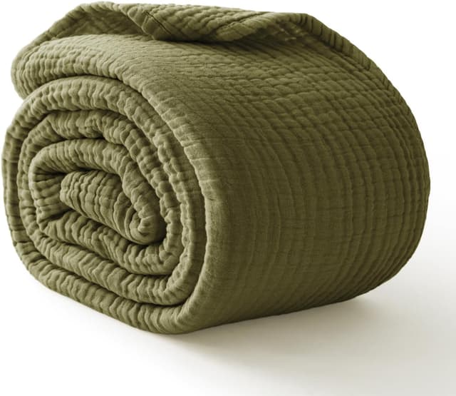 Detalle de Kozyhvn 100% Cotton Muslin Blanket (Twin 66" x 90") in Olive Green