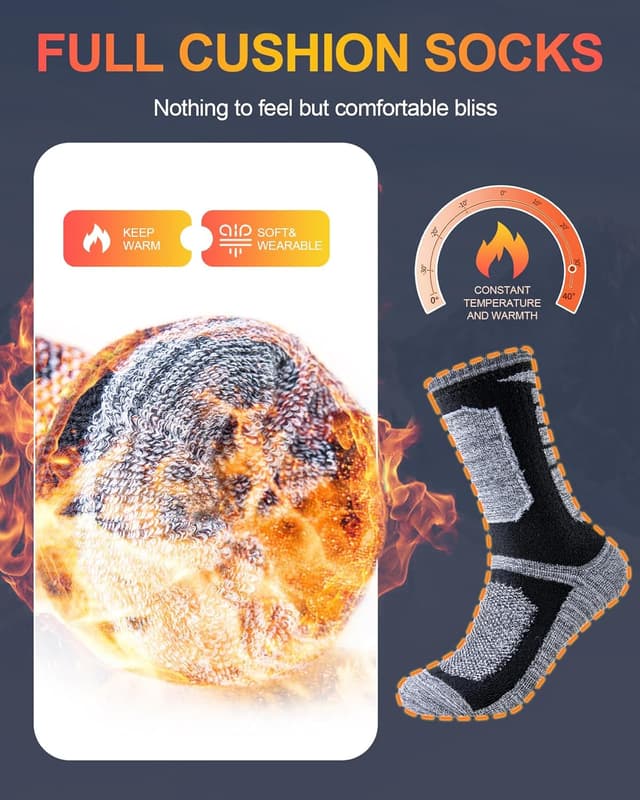 Detalle de Niorasen Full Cushion Thermal Socks for Men (5 Pairs) – Thick Cotton Crew Socks for Winter Work, Hiking & Walking