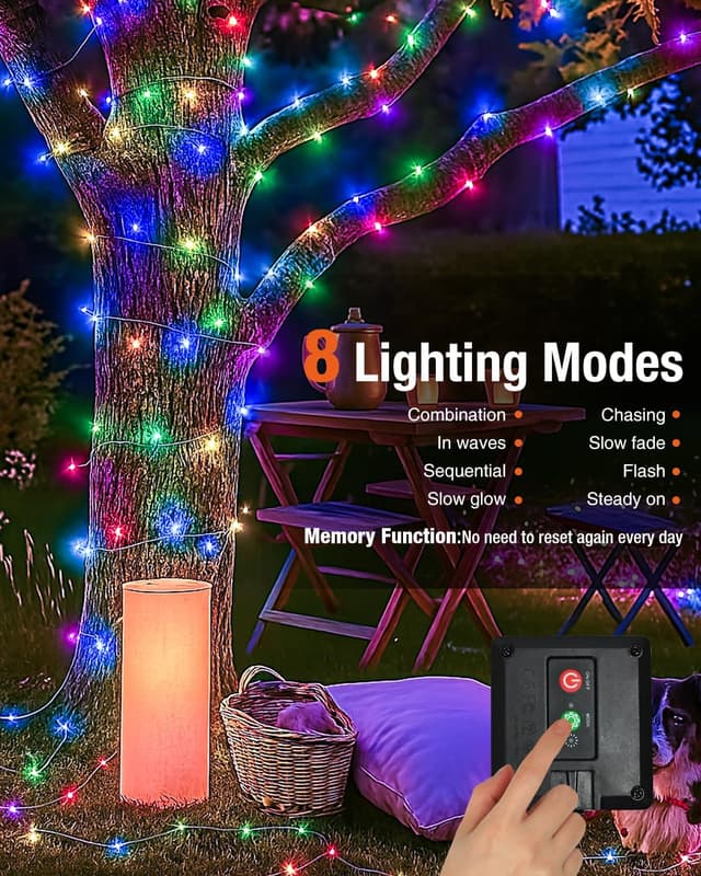 Detalle 2 de bitjam 2er Set Solar Lichterkette außen (5 m, 50 LEDs) – IP65, 8 Modi, Timerfunktion