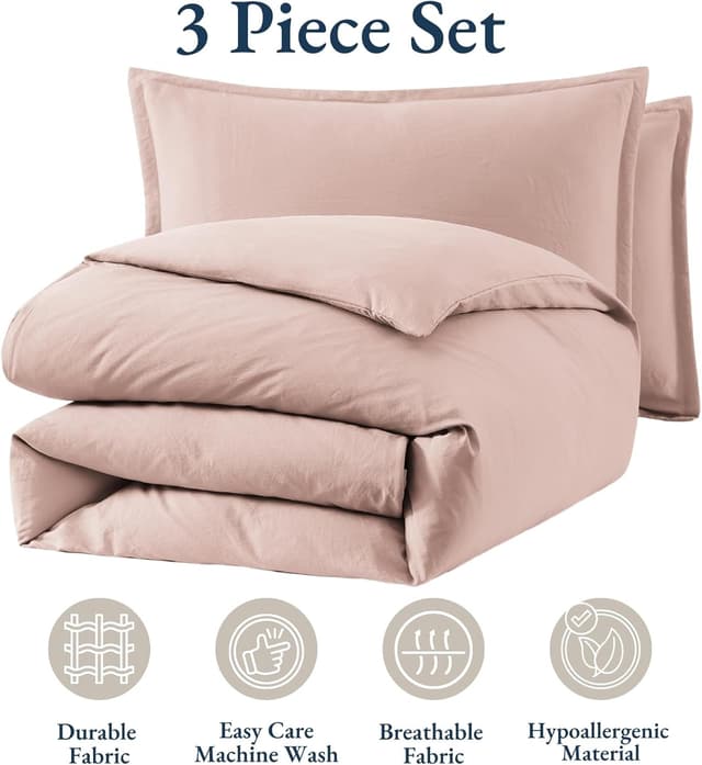 Detalle de Lane Linen Sepia Rose Double pre-washed duvet cover set (3-piece)