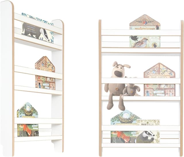 Detalle de MAMOI libreria Montessori per bambini in pannello a base di legno, cassetta porta libri e mensola da parete