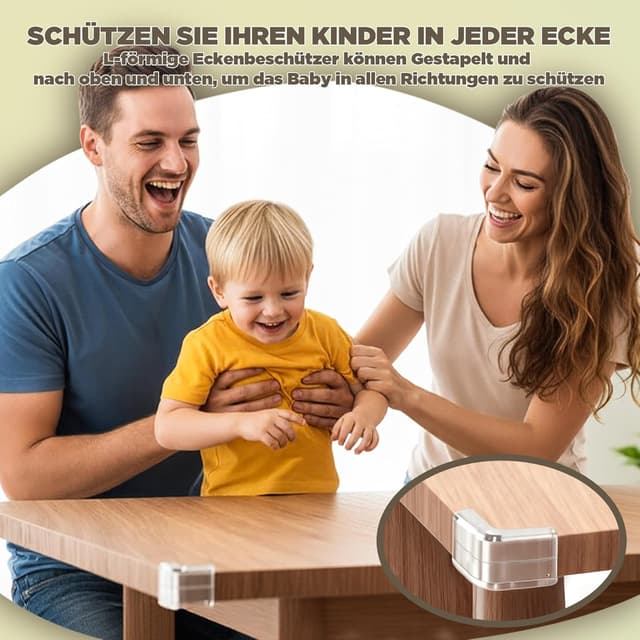 Detalle de MOWLIE Kantenschutz Baby (20 Stück) mit Eckenschutz – transparente selbstklebende PVC-Möbelkantenschützer für Tische & Schränke