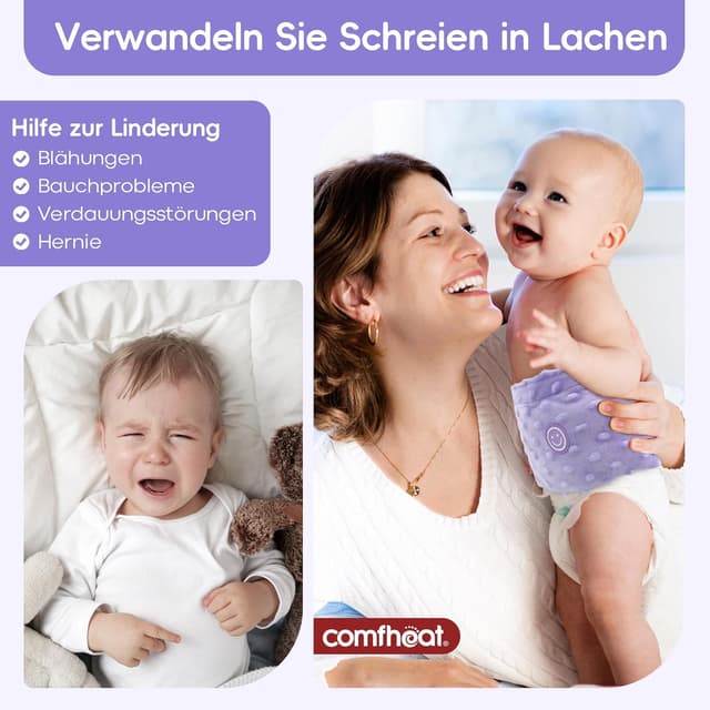 Detalle 2 de comfheat Koliken- & Gas-Relief Tummy Wrap mit Leinsamen, beheizbar (0–3 Jahre, Lila)