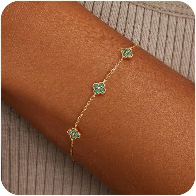 Detalle 2 de ZHESHY Kleeblatt-Armband für Damen (14K vergoldet) mit Zirkonia, wasserfest & verstellbar