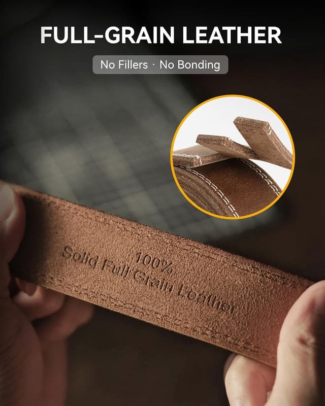 Detalle de CHAOREN 35mm Genuine Leather Belt for Jeans (Full-Grain Leather, Black) — Men’s Casual Belt Gift