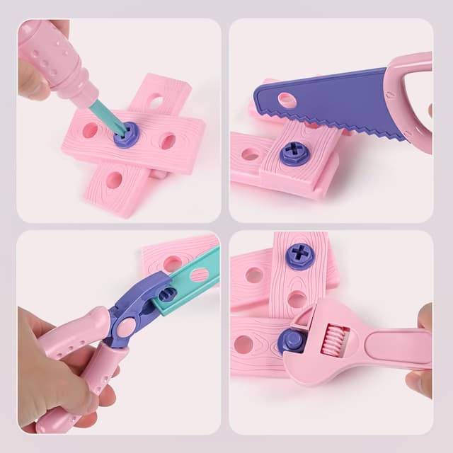 Detalle 2 de Vanplay Kids Tool Set 52-piece pretend play tools kit with drill belt & toolbox (pink)