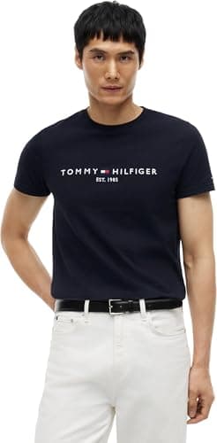 Detalle de Tommy Hilfiger camiseta de manga corta Core Tommy Logo cuello redondo en negro (Jet Black), XXL