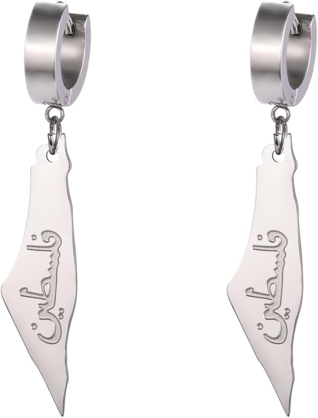 Detalle de EUEAVAN Palästina Dangle-Ohrringe für Frauen – Palästina-Karte & Flaggenmotiv aus Edelstahl