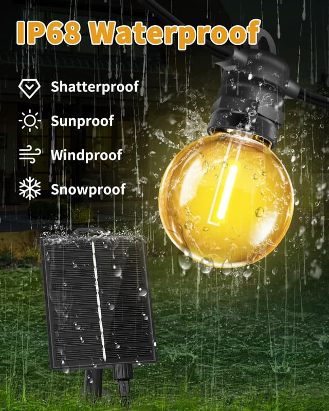 Detalle de Bowfar Solar-Lichterkette für außen (10 m) mit Fernbedienung, 17+2 G40, IP68