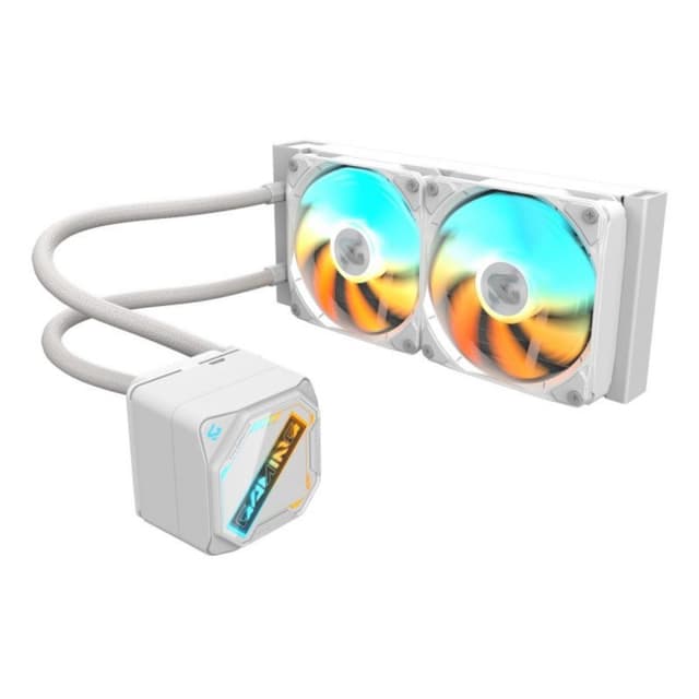 Detalle 2 de Gigabyte Gaming 240 ICE refrigeración líquida ARGB blanca de 240 mm con 2 ventiladores