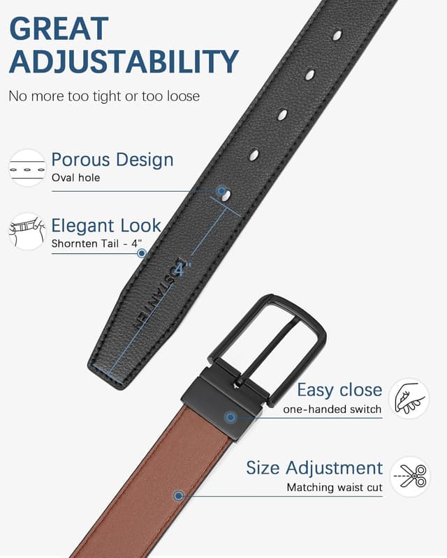 Detalle de BOSTANTEN Ceinture réversible en cuir pour homme 3,5 cm (2 en 1) avec boucle rotative