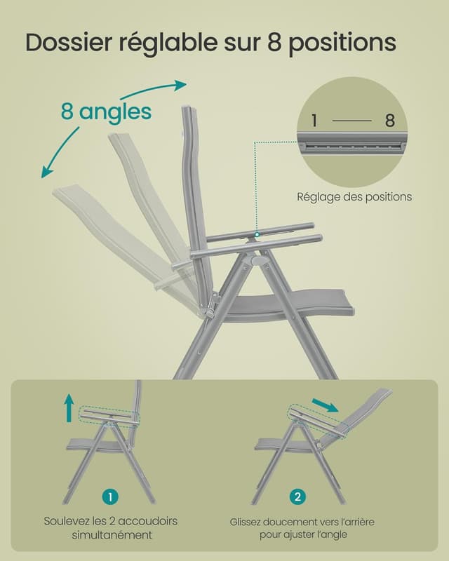 Detalle 2 de SONGMICS chaise de jardin pliable 150 kg