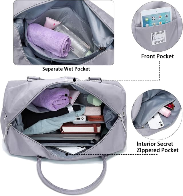 Detalle 2 de Hayayu Women’s Weekend Bag (55x27x18cm) with dry/wet separation for overnight, gym and carry on trips