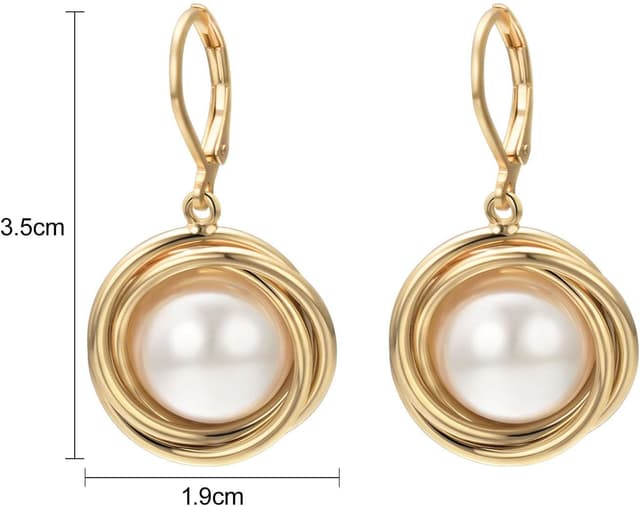 Detalle de Vissen Perlen-Anhänger-Ohrringe für Damen mit Leverback, vergoldet und hypoallergen