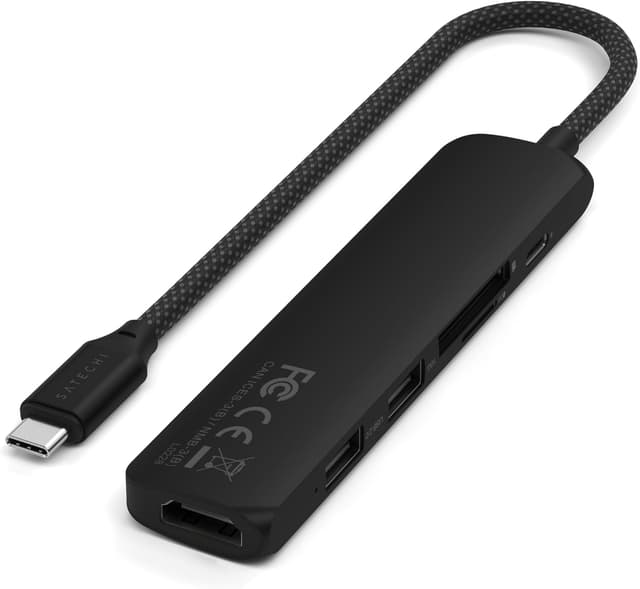 Detalle de Satechi 6-in-1 USB-C Hub Slim Plus Multiport Adaptor with HDMI 4K@60Hz and 100W USB-C PD Charging (Black)