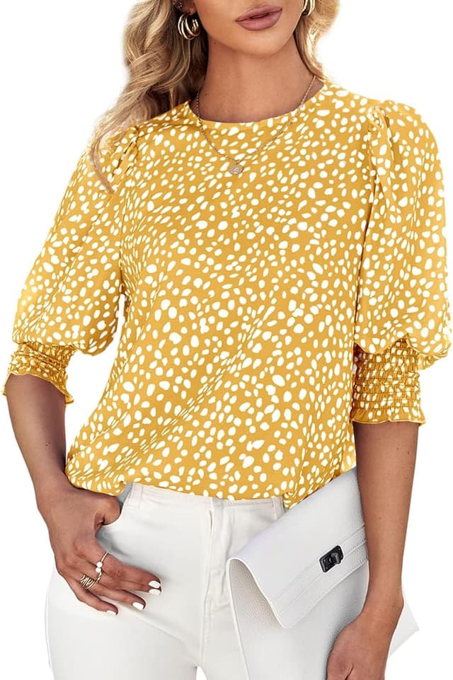 Detalle de Cicy Bell Damen Bluse mit Polka-Dot-Muster und 3/4-Ärmeln (Rundhalsausschnitt)