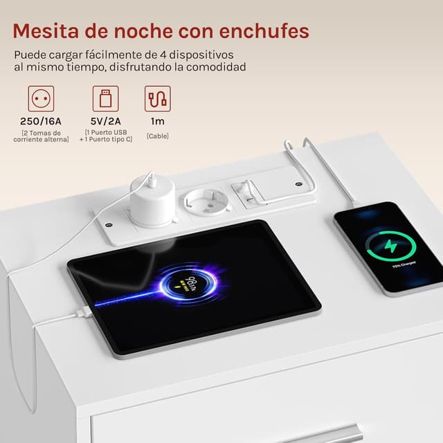 Thumbnail 3 de WOLTU Mesitas de Noche con Enchufes 3 Cajones