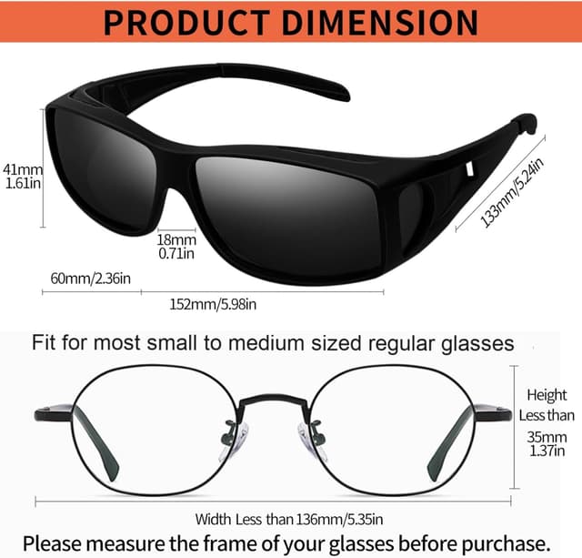 Detalle de KANASTAL Überzieh-Sonnenbrille (Fit Over) für Brillenträger, quadratisch polarisiert mit UV400