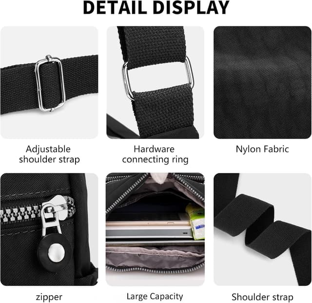 Thumbnail 6 de LassZone Nylon Crossbody Bag for Women – Waterproof Multi-Pocket Travel Messenger Bag