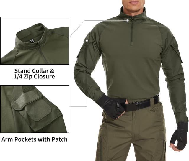 Detalle 2 de TACVASEN Slim Fit Herren Baumwollhemd Outdoor Military T-Shirt mit Tasche