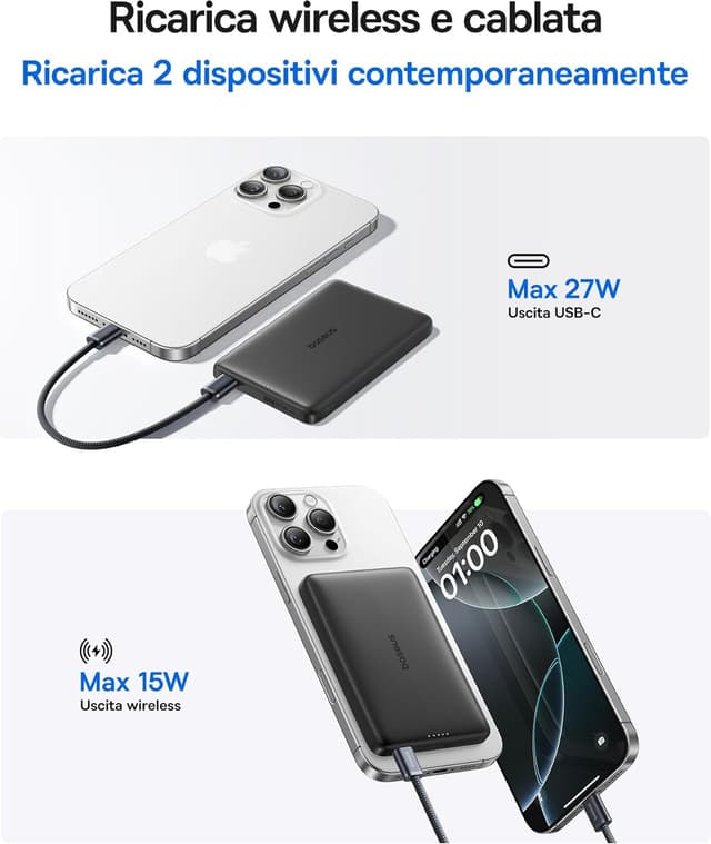 Detalle de Baseus Picogo AM41 Power Bank 10000mAh Qi2 MagSafe 15W magnetico ultra slim nero