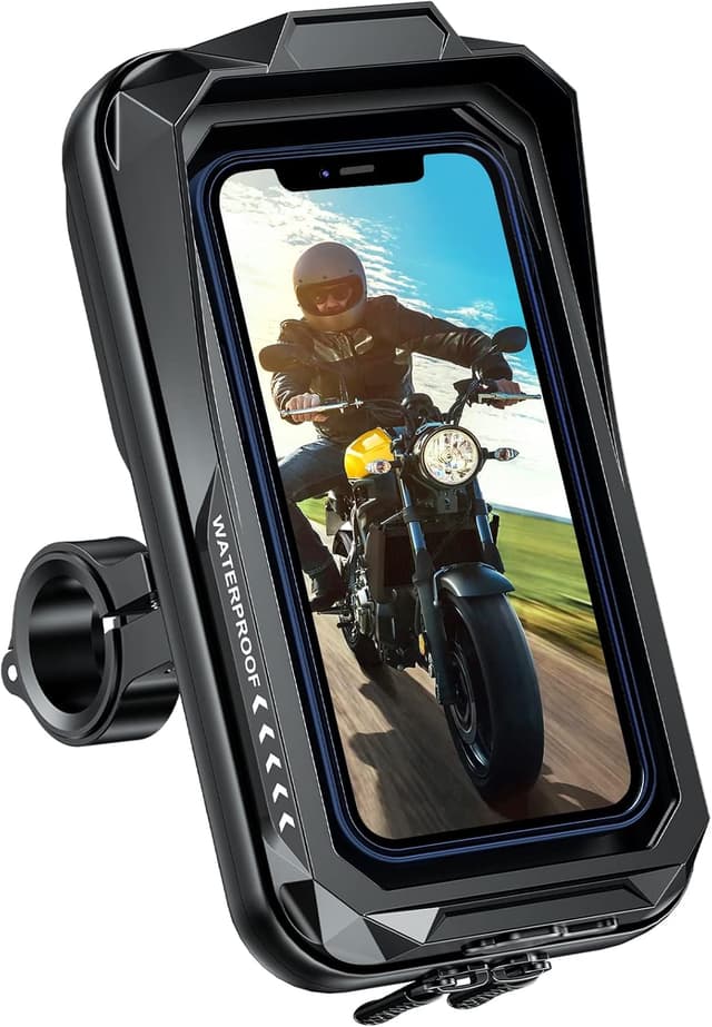 Detalle de BTNEEU Waterproof Motorcycle Phone Mount (Black) – 360° Rotatable, Touch Screen Sun Visor Holder for Phones up to 7.0