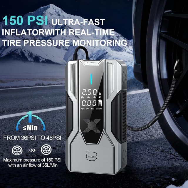 Detalle de MIAOKE 8000A Booster avviamento auto 12V con compressore 150 PSI e torcia LED