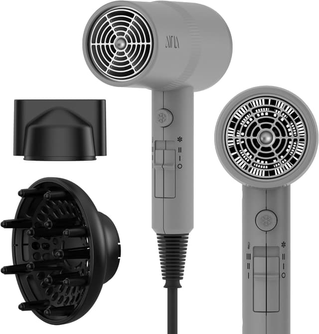Detalle de AINA Hair Dryer with Diffuser (Ash Grey) – ionic, ceramic heat and cold shot for faster, smoother drying