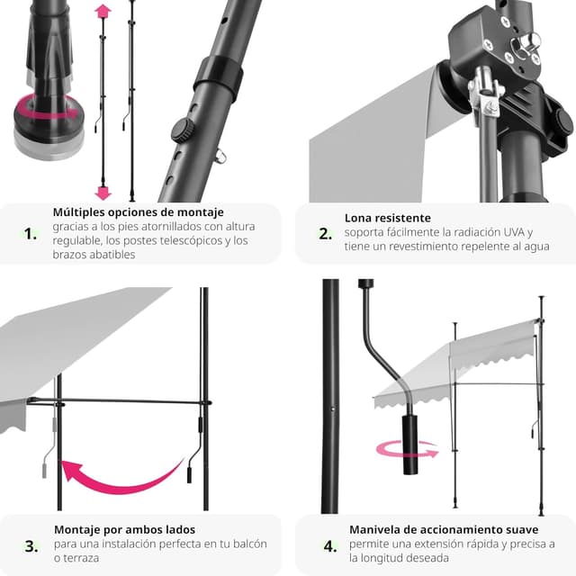Thumbnail 2 de tectake® Toldo Terraza Manual 150cm, Resistente UV y Agua ☀