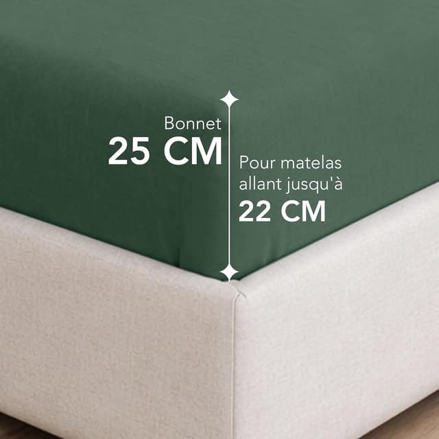 Detalle de Dreamzie Drap housse 140x190 / 140x200 en coton jersey extensible, bonnet 25 cm – Vert canard