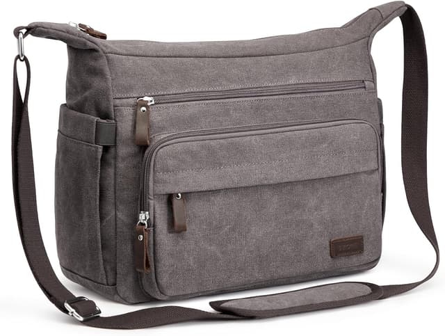 Detalle de S-ZONE men’s canvas messenger bag with crossbody strap for a 13.3-inch laptop