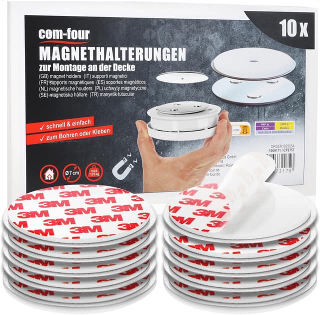Detalle de COM-FOUR Supporto magnetico per rilevatori di sicurezza, 10 pezzi (argento) con cuscinetti adesivi extra resistenti