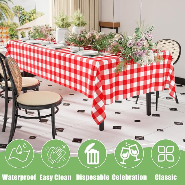 Thumbnail 6 de Smiry 3-Pack Red Gingham Disposable Tablecloths (54" x 108")