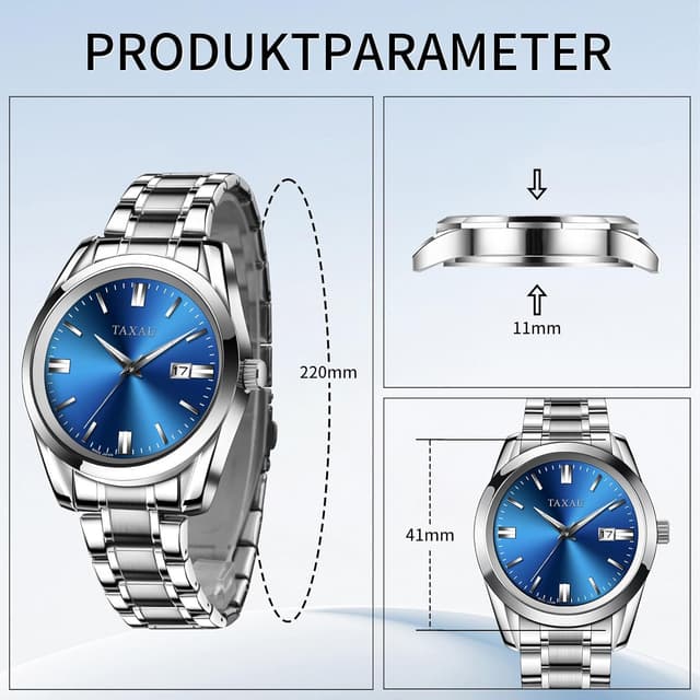 Detalle de Taxau Edelstahl-Herrenuhr mit Quarzwerk, wasserdichtem Design und Multifunktion
