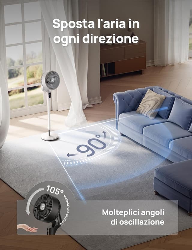 Detalle de DREO Ventilatore a piantana silenzioso per camera da letto con oscillazione 90° e timer 8H