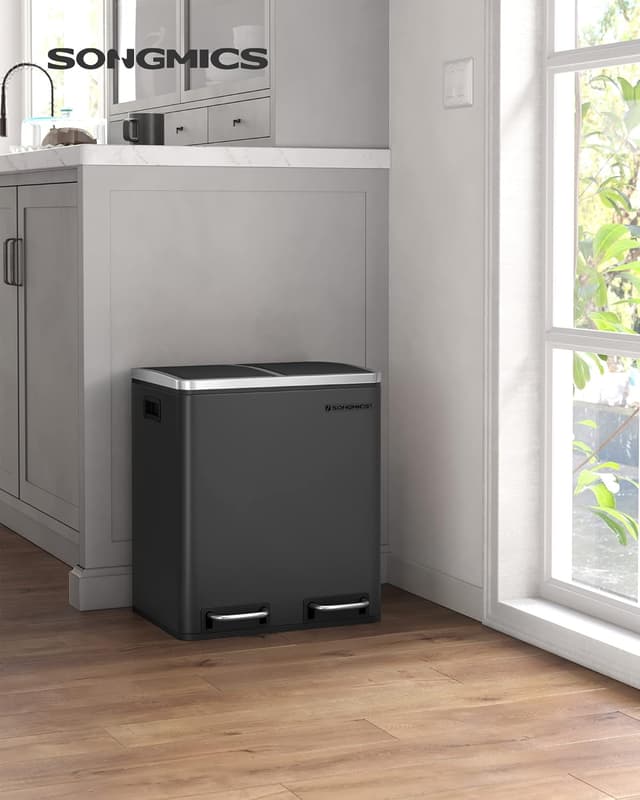 Detalle 2 de SONGMICS Mülleimer Küche 2x15 Liter, LTB30BK