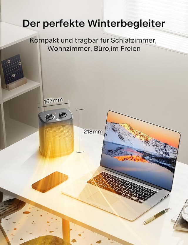 Detalle 2 de PELONIS Mini elektrischer Heizlüfter 2000 W mit Keramik-Heizelement, 2 Heizstufen und Lüftermodus