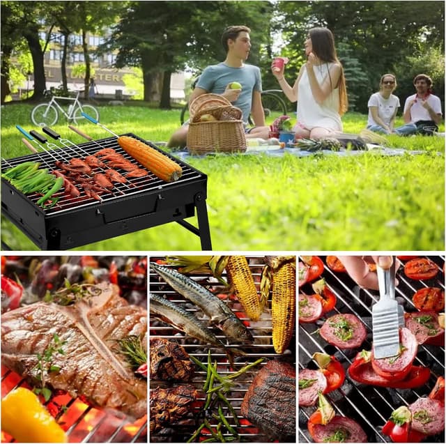 Thumbnail 6 de Uten Barbecue portable à charbon pliable pour 4 à 6 personnes, grille en inox