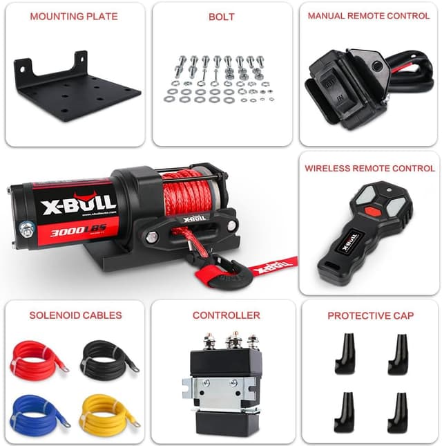 Detalle 2 de X-BULL 12V 3000LBS Electric Winch with Synthetic Rope, Wireless Remote & Mounting Bracket