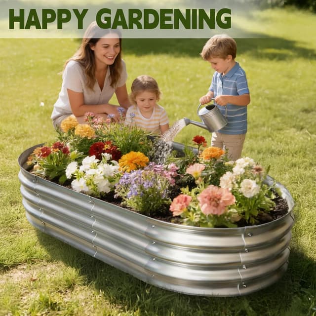 Detalle de Vivagarden Galvanized Raised Garden Bed (4x2x1 ft) — Metal Planter Box for Vegetables, Herbs, Flowers