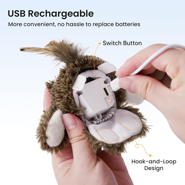 Detalle 2 de ZOMISIA Interactive Cat Toys – Flapping Bird & Owl Kitten Toy with Catnip Bag (Rechargeable, Touch Activated) – No Flying, Brown