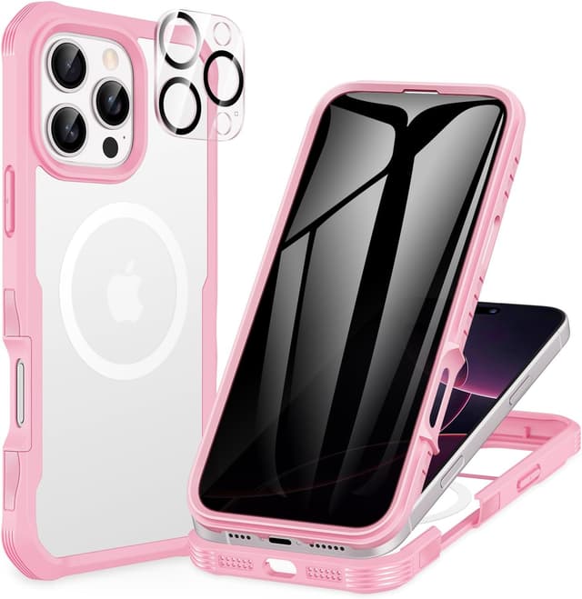 Detalle de CENHUFO Privacy Case for iPhone 16 Pro Max with built-in privacy screen & MagSafe compatibility (Pink)