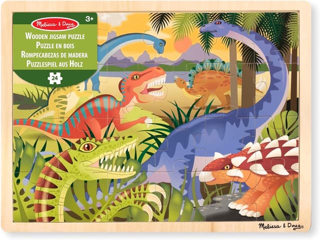 Detalle de Melissa & Doug Holzpuzzle Dinosaurier (24 Teile) auf Holztablett