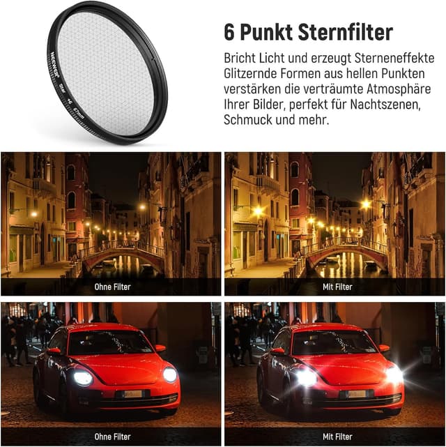 Detalle 2 de NEEWER 67 mm ND-Filter-Kit für Smartphone-Kamera mit Cold-Shoe-Clip (CPL/ND32/6-Punkt-Stern + Farbfilter)